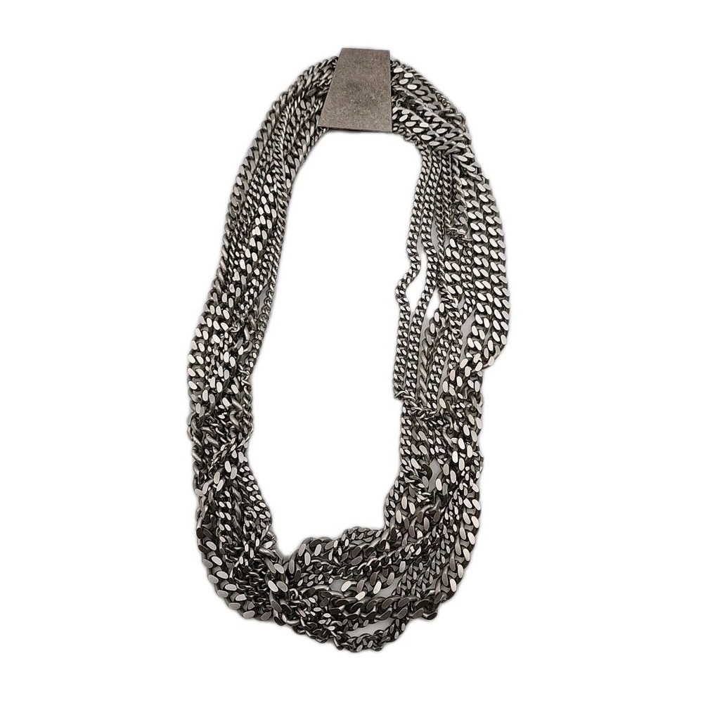 Chunky Silver Tone Multistrand Layered Chain Statement Necklace Punk Goth Rocker